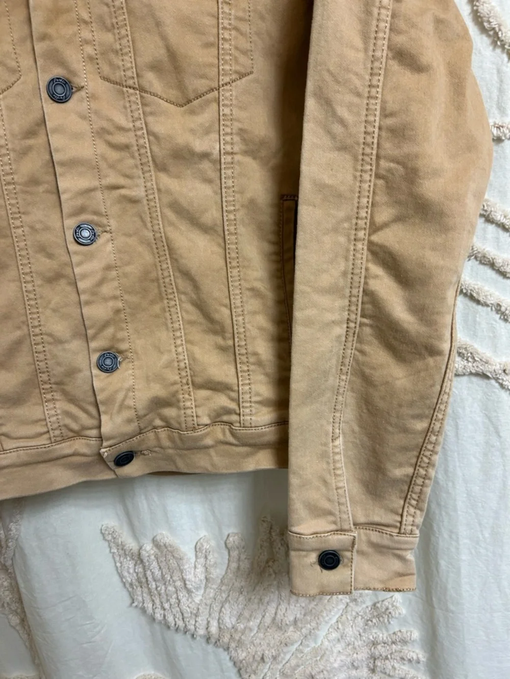 Vintage Free People Stretch Tan Denim Jacket Size Large - Picture 7 of 14